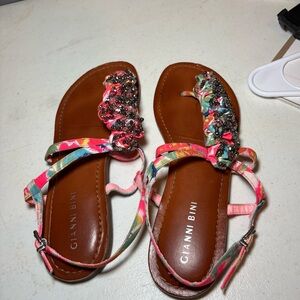 Gianni Bini Multicolor Jeweled T-Strap Sandals